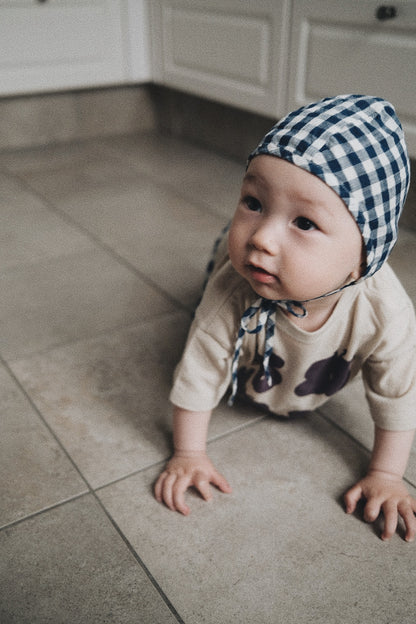 BLUE GINGHAM CHECK BONNET