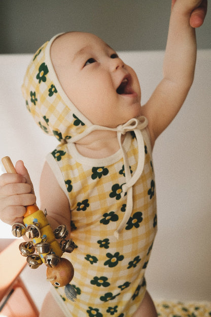 FLOWER CHECK BONNET