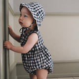 BLUE GINGHAM CHECK PUMPKIN ROMPER