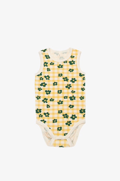 FLOWER CHECK SLEEVELESS BODYSUIT