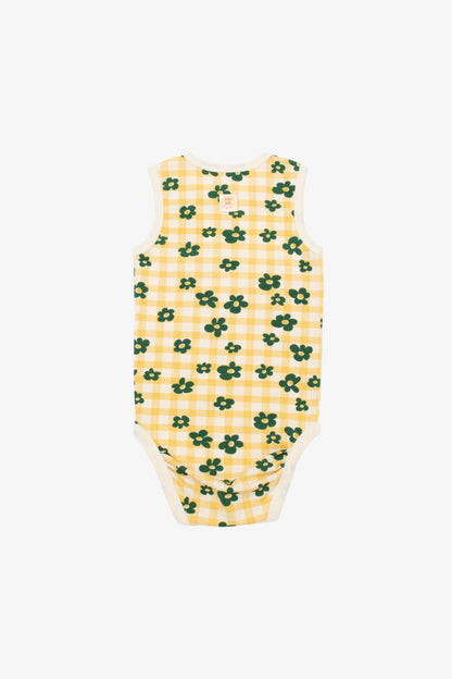 FLOWER CHECK SLEEVELESS BODYSUIT