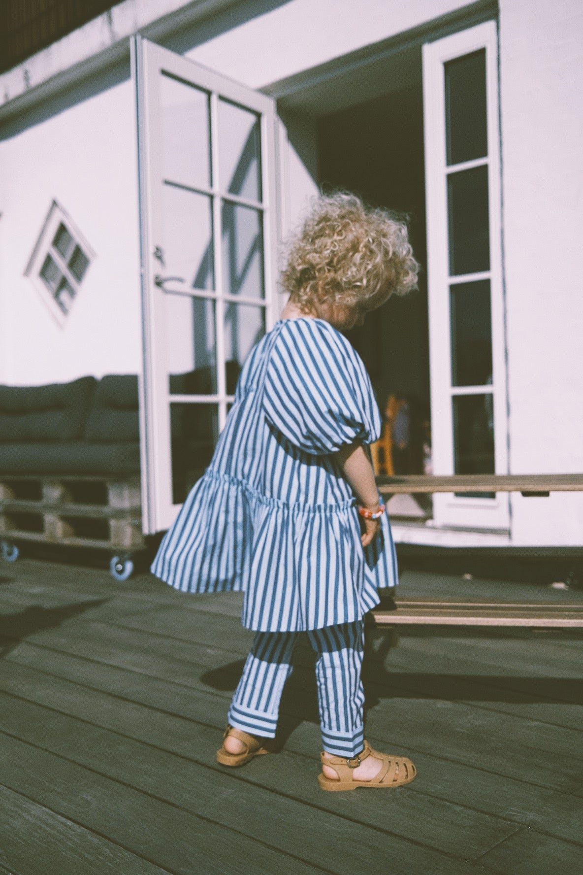 STRIPE BALLON SLEEVE DRESS