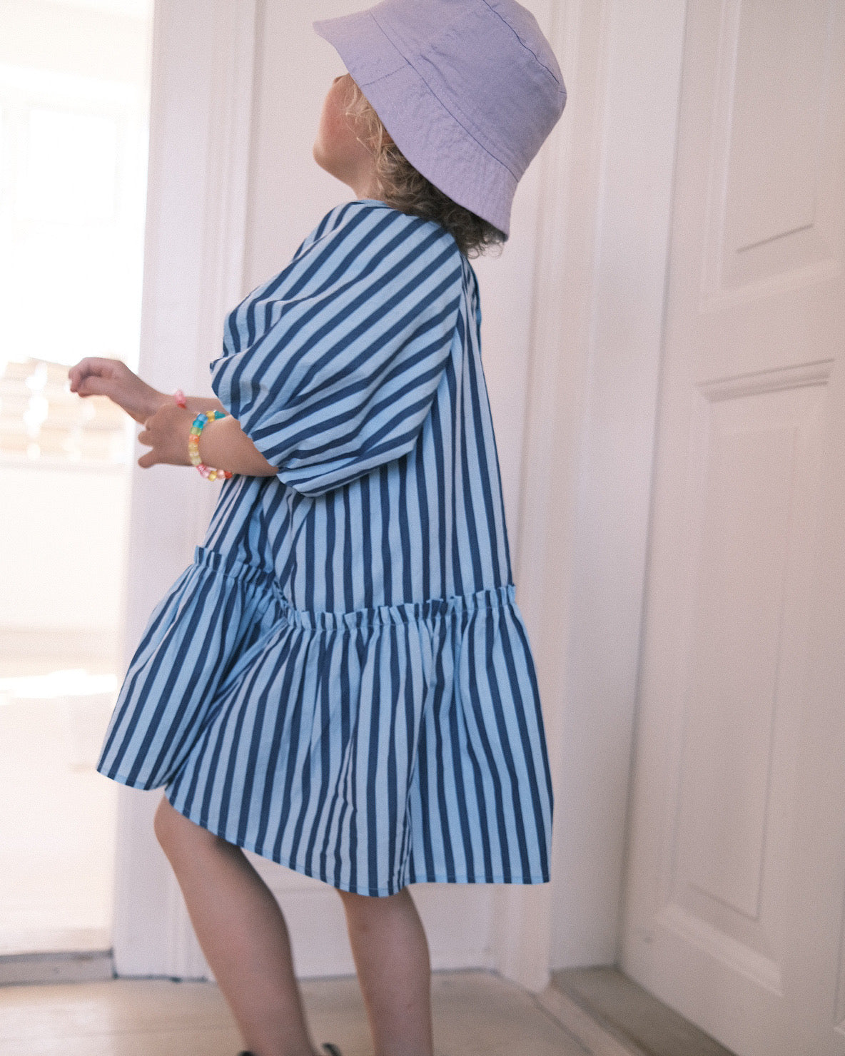 STRIPE  BALLON SLEEVE DRESS