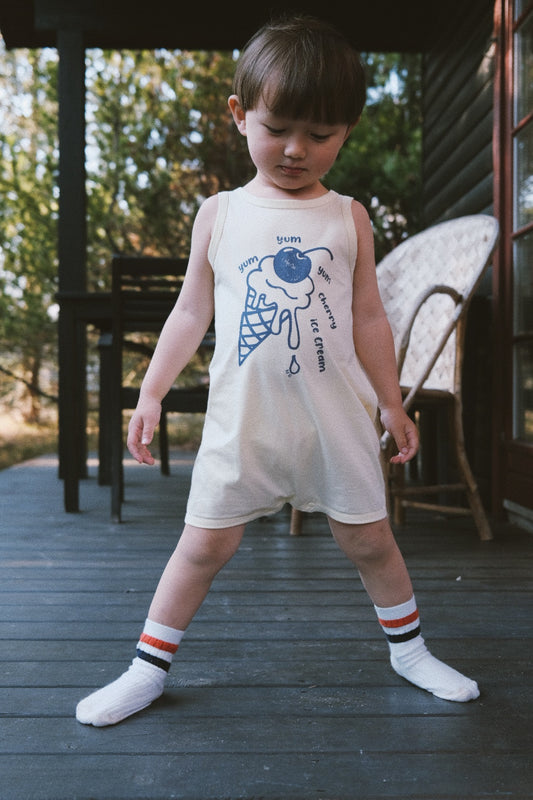 CHERRY ICE CREAM SLEEVELESS ROMPER